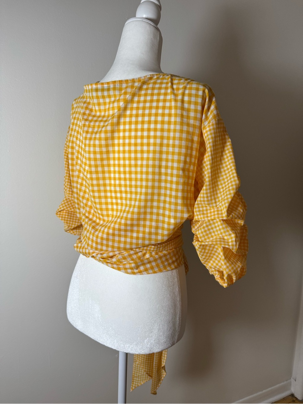 Lovers and Friends Ash white balloon sleeve tie front lined blouse sz S - Picture 8 of 11
